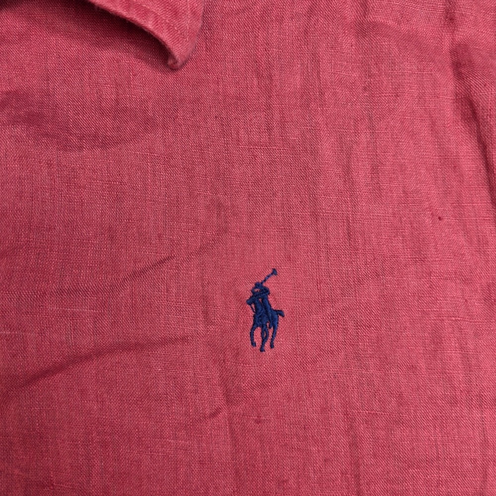 Polo Ralph Lauren Mens XL Relaxed Fit 100% Linen Button Down Shirt Pink Red Long - Picture 3 of 9